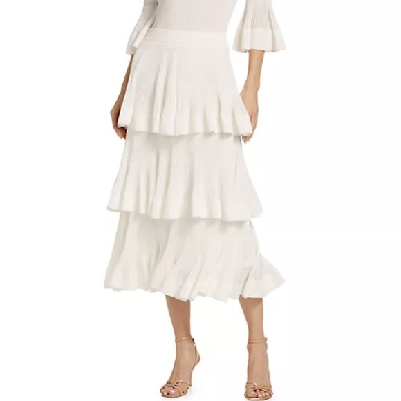 Zimmermann Dresses & Skirts - Zimmermann Cotton-Blend Rib-Knit Tiered Midi-Skirt Cream Size 2 (6-8)